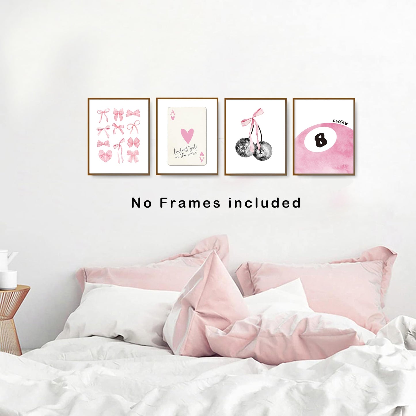 okaxscm Pink Coquette Trendy Preppy Wall Art Prints Set of 4, Coquette Room Decor, Preppy Room Decor Aesthetic, Pink Bow Disco 8 Ball Cherry Wall Decor Posters for Girls Bedroom Dorm, 8x10 Unframed