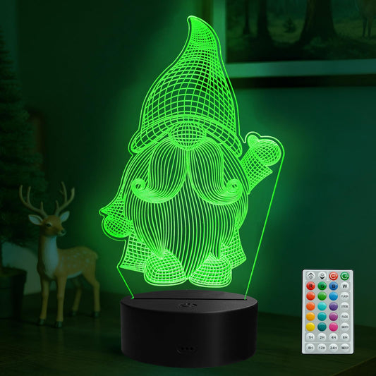 Colortown Gnome Night Light, Gnome Gifts, 3D Illusion Lamp with Remote Control, 16 RGB Colors, 4 Flashing Modes, Timer, Dimmable, Gnome Stuff for Decor for Holiday Birthday Christmas