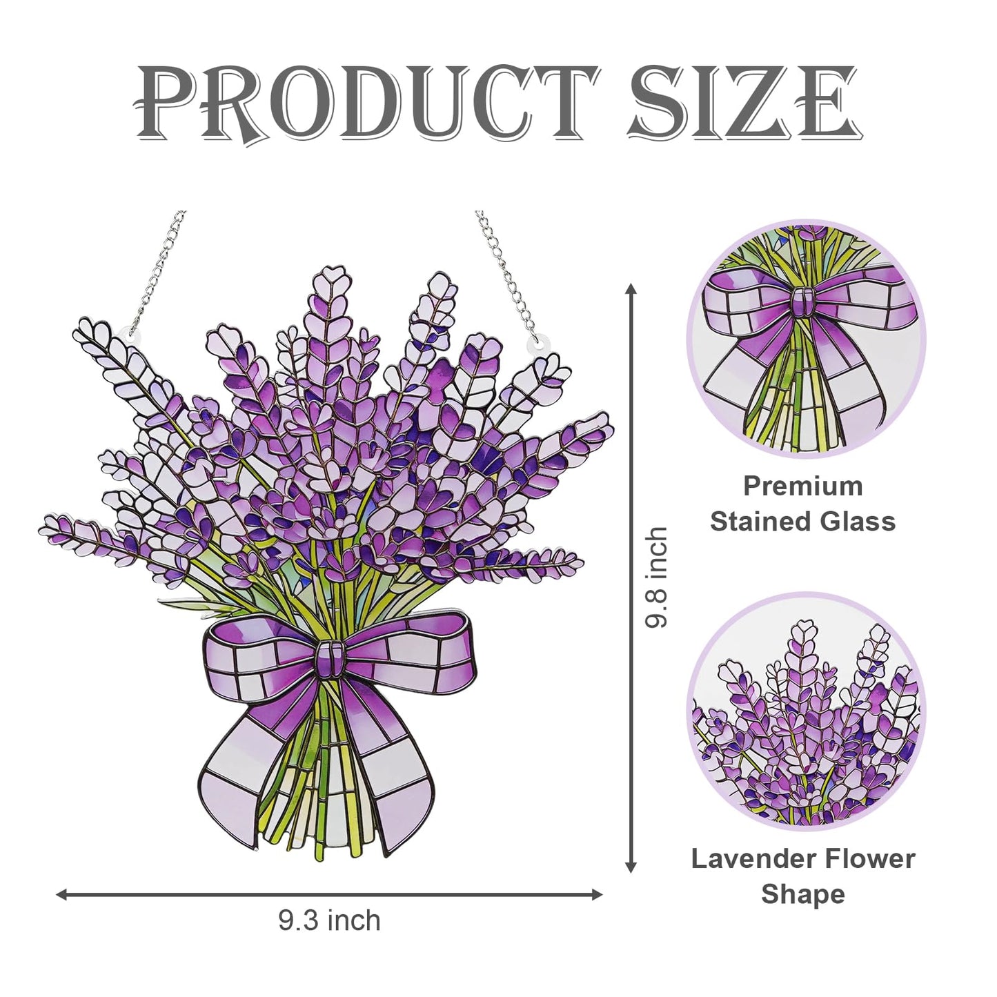 Lavender Flower Stained Glass Window Hanging Suncatchers Purple Lavender Ornament Indoor Wall Art Decor Floral Botanical Wall Hanging Decorations Gifts for Mom's Day