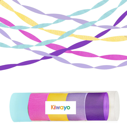 Purple Pink Blue Crepe Paper Streamers, Rainbow Birthday Party Decorations - Hot Pink Purple Teal Blue Yellow Streamers(5 Rolls) for Magic Demon Hunters Dollhouse Kitties Unicorn Colorful Party