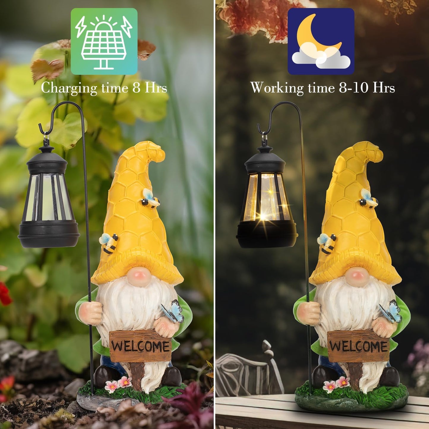 DoYouzhuo8 Solar Garden Gnome Statue with Lantern - Hand-Painted Resin Gnome Decor, IP44 Waterproof Outdoor Figurine for Yard Patio Porch, for Mom Women Housewarming Christmas
