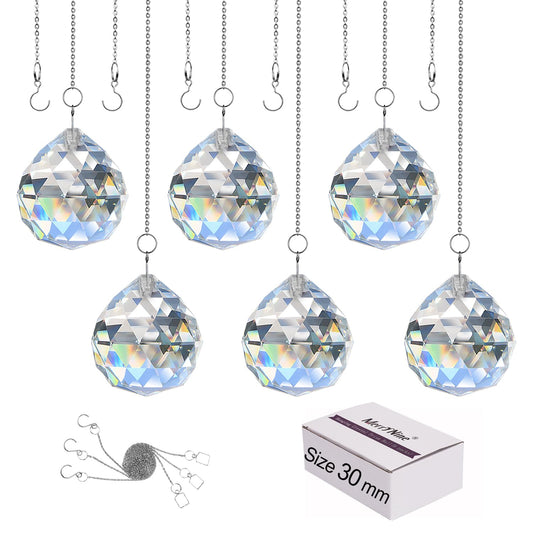 MerryNine 6 Pcs 30mm Clear Crystal Ball Prism Sun Shine Catcher Rainbow Pendants Maker, Hanging Crystals Prisms for Windows, for Feng Shui, for Gift (1.18"/30mm 6Pack)