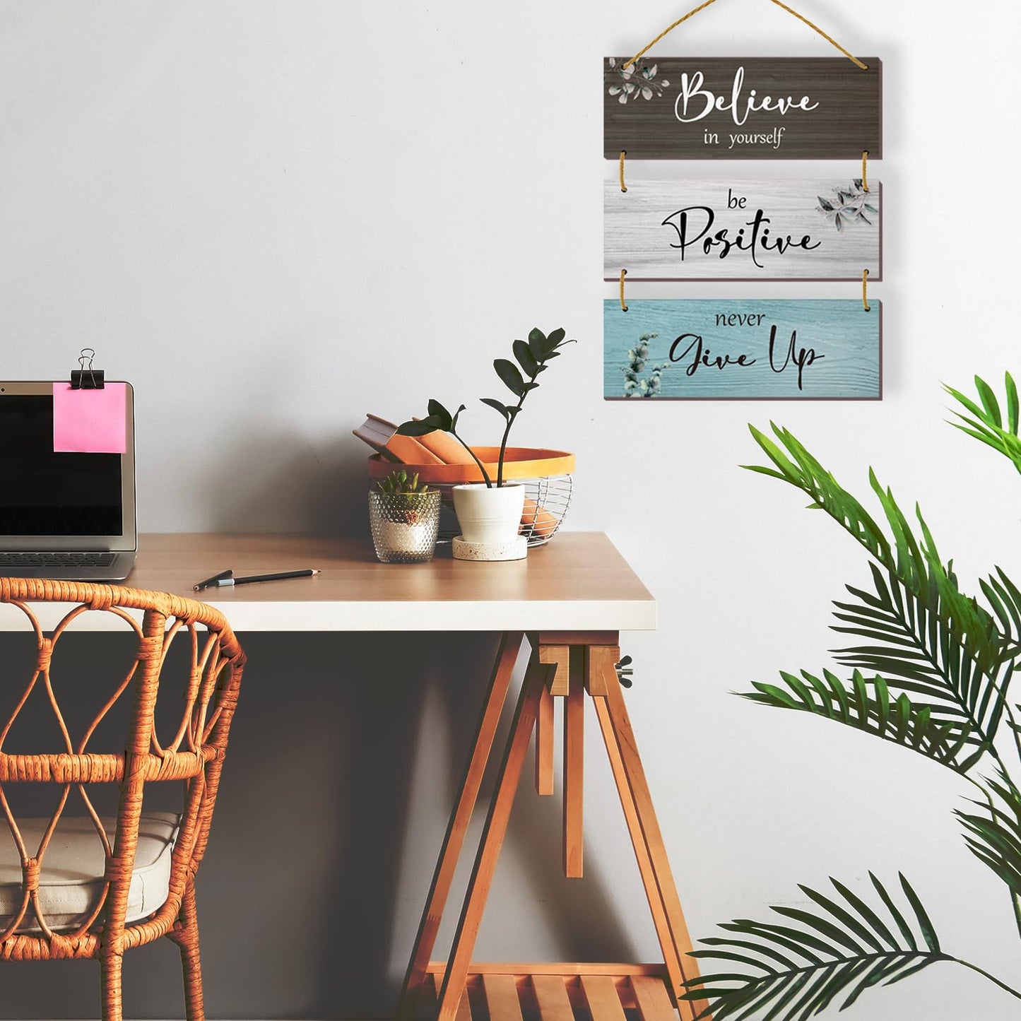 FENCORDAR 3 Pcs Office Wall Decor Inspirational Rustic Office Decor Motivational Wall Plaques With Sayings Wooden Farmhouse Positive Hangings for Home Bathroom Bedroom Kitchen(Fresh 12x4")