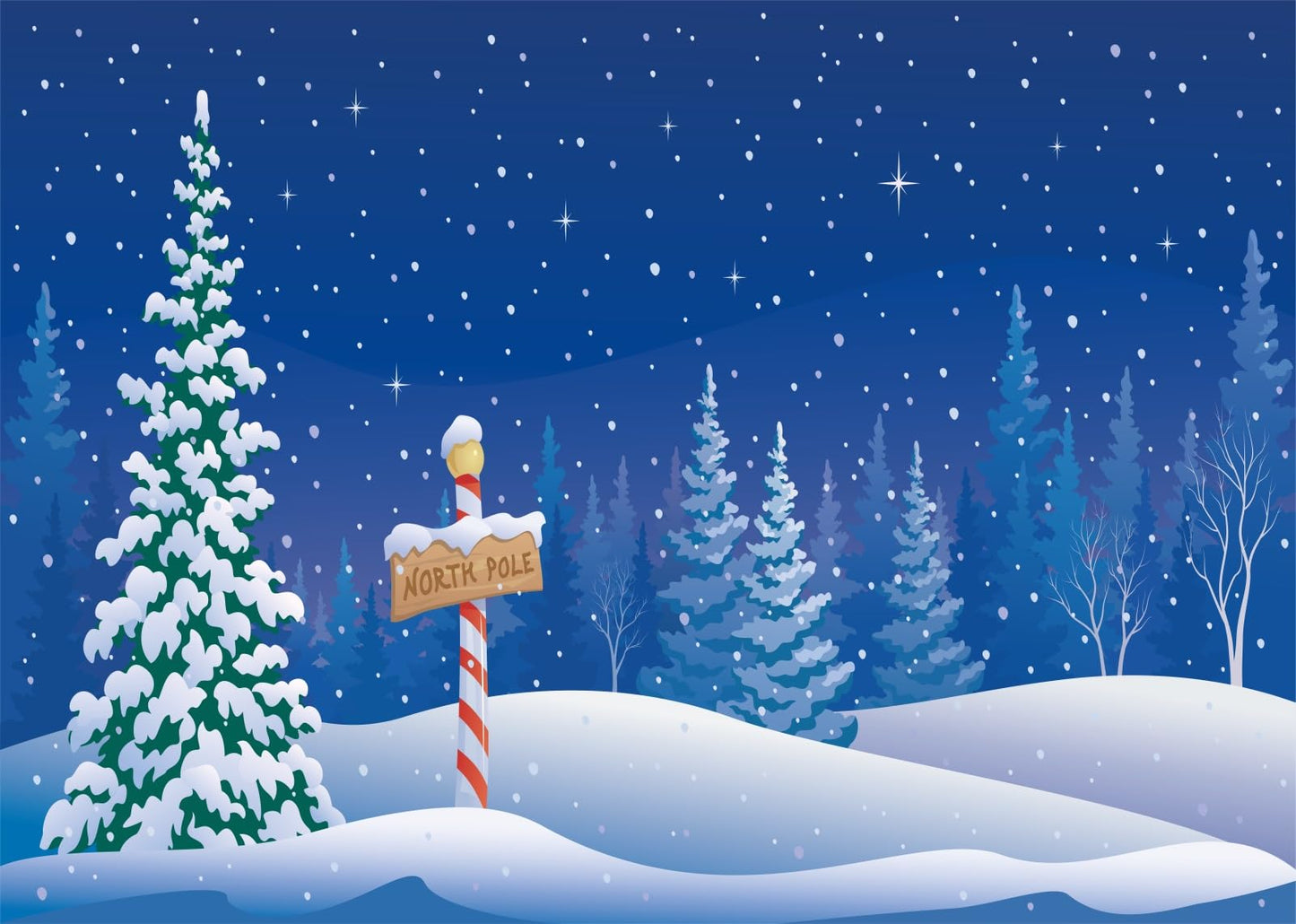 BELECO 5x3ft Fabric Cartoon Winter Christmas Backdrop North Pole Snowing Forest Blue Starry Night Winter Wonderland Background Xmas New Year Theme Party Decorations Banner Photo Booth Studio Props