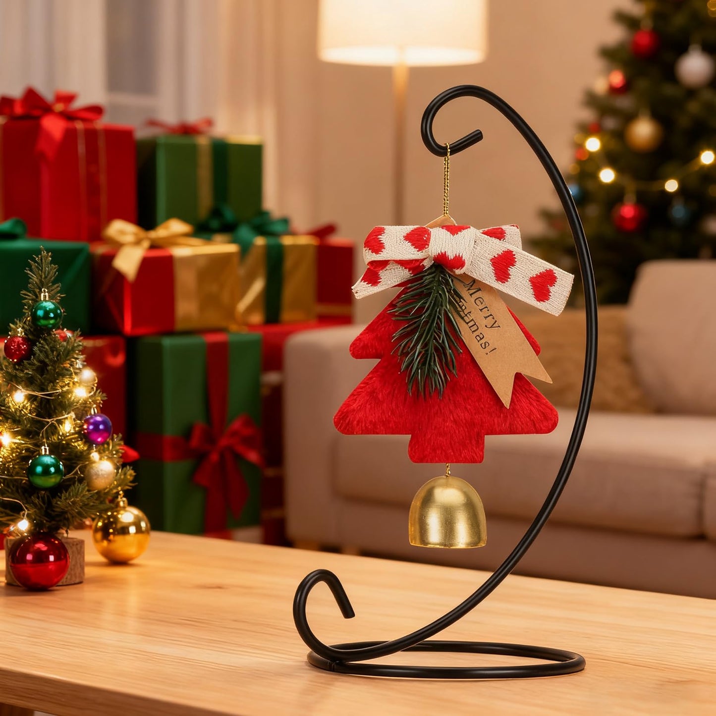 EOWCO 9in Single Ornament Display Stand, Tabletop Ornament Hangers, Air Plant Holder, Black Iron Hanging Hook for Christmas Halloween Decoration, Glass Crystal Witch Ball, Home Wedding, Party Decor(1pcs)