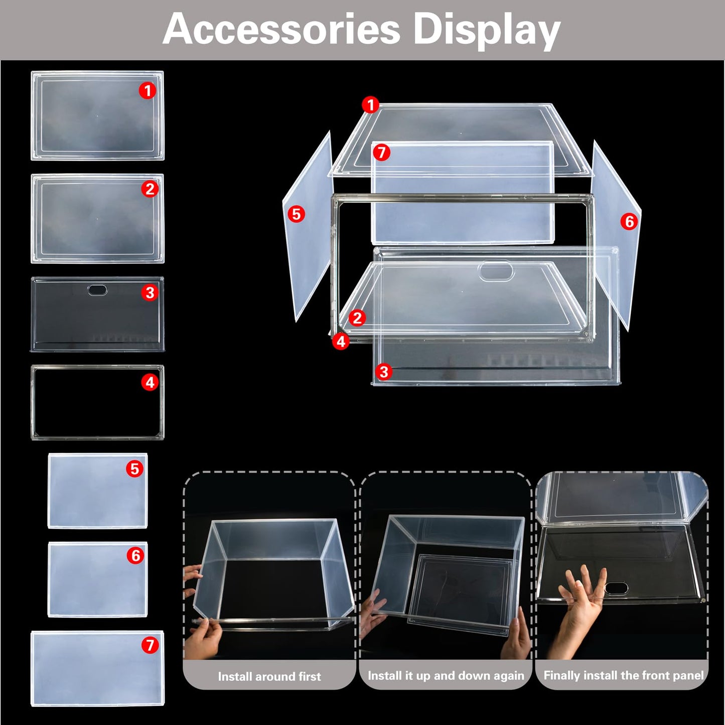Clear Book Organizer Box, Stackable Plastic Bookcase with Magnetic Door, Multifunctional Storage Showcase for Book, Magazine, Shoes, Handbags, Doll (14.1 x 10.35 x 8.07 Inch, 1 Pack)