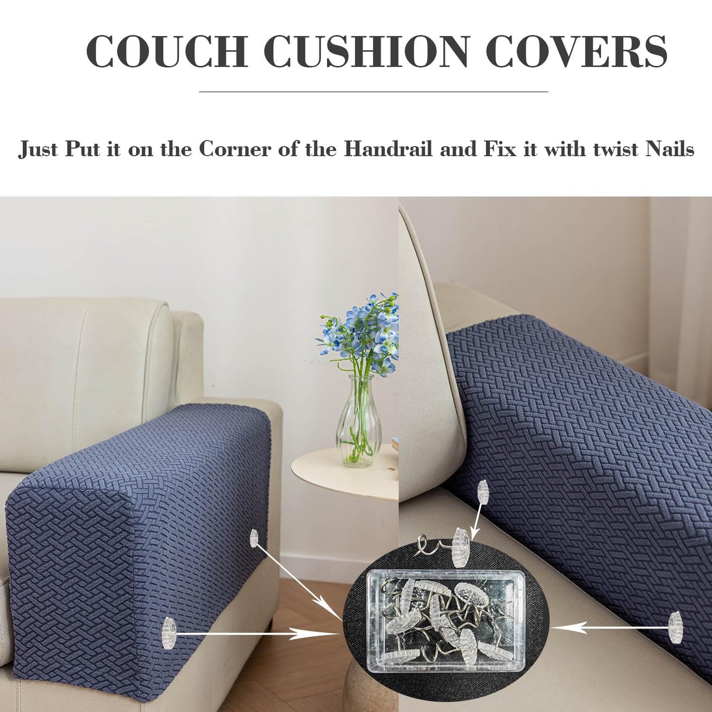Disayu 2Pcs Couch Arm Covers, Armrest Cover for Sofa, Sofa Arms Covers Washable Arms with Twist Pins Soft,Skin-Friendly for Pets (Texture Gray, Armrest Cover)