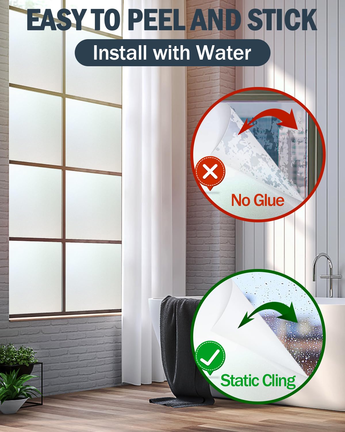 Lovepea Pure Frosted Glass Window Privacy Film 24 Hour Two Way Privacy, Removable, Static Cling, Ideal for Privacy scenarios Such as Home Office Doors and Windows (17.5 x 78.7 Inch)