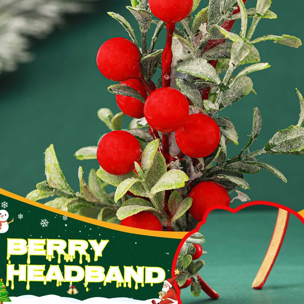 GORTIN Christmas Headbands Xmas Flower Headband Red Berries Hair Hoop Snow Christmas Wreath Hair Band Holiday Party Costume Hair Accessory for Women