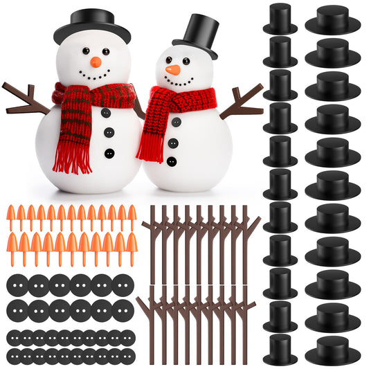 Outivity 300 Pcs Snowman Crafts DIY Kits for Winter Kids, Classroom & Group Craft Supplies, Includes 30 Mini Black Top Hats, 180 Snowman Craft Buttons, 30 Carrot Noses and 60 Hands