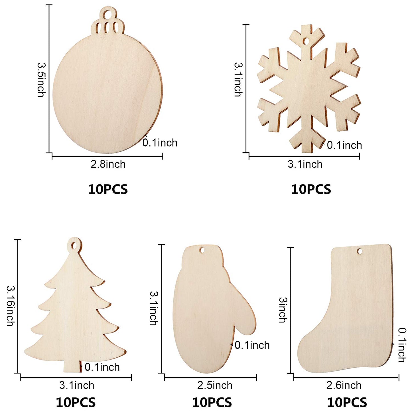 Boao 254 Pcs Christmas Wooden Ornaments 50 Pcs Unfinished DIY Crafts Slices Wood Christmas Tree Hanging Decoration with Bells Pom Poms Wiggle Eyes Marking Pens for DIY Xmas Decor