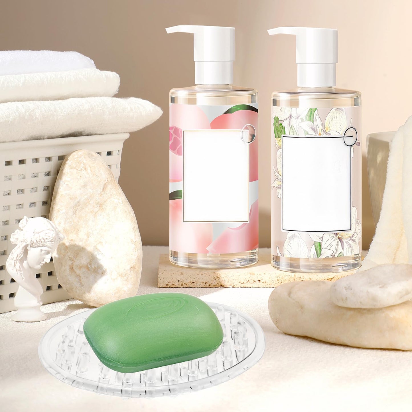 Matwsec 2PCS Plastic Soap Dish Clear Plastic Soap Holder for Bathroom Counter Shower Kitchen