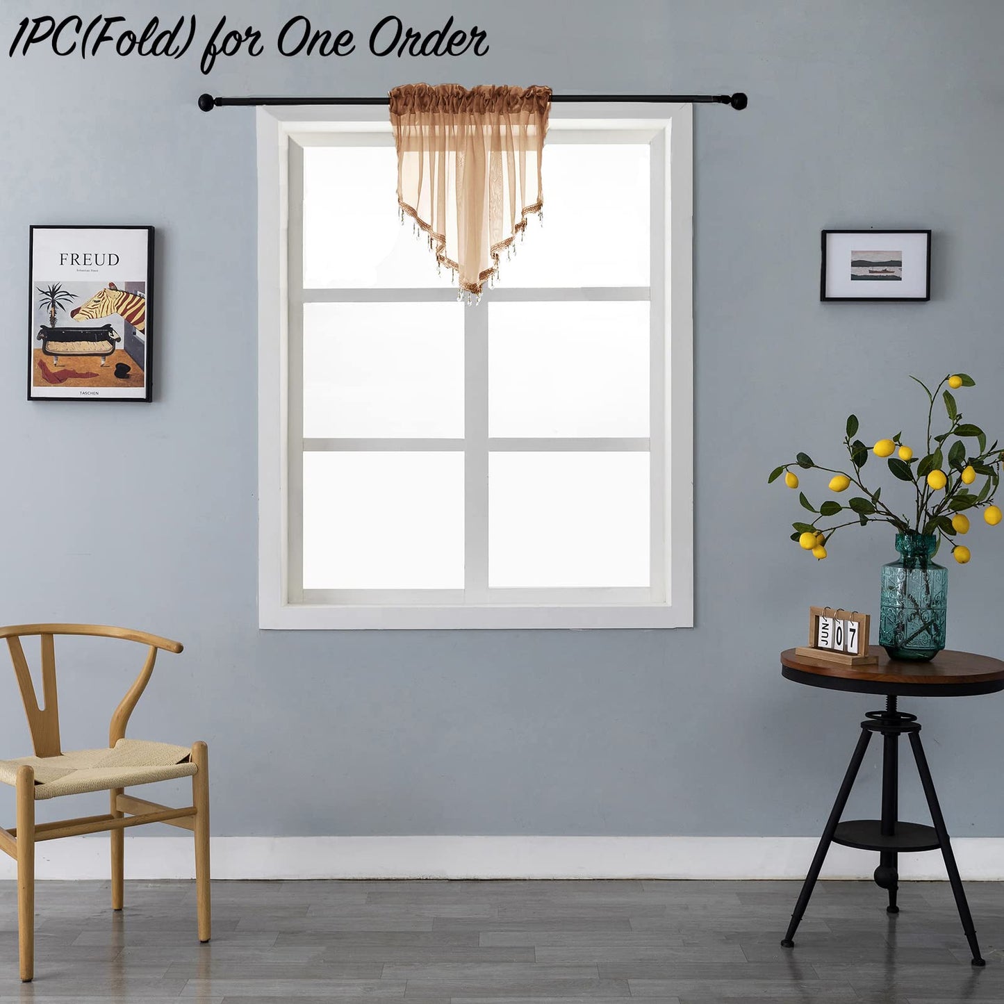 Beaded Sheer Valance Curtains for Living Room,Rod Pocket Farmhouse Window Valance, Bead Trim Tassel Voile Sheer Curtain Valance for Bedroom Bathroom Cafe 51x24 Inches (Brown) 1PC