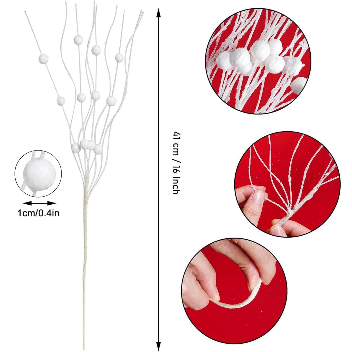 Jmkcoz 12 Pack Glitter Curly Christmas Spray Set White Wispy Willow Christmas Berry Picks Sprays Glittered Twigs Decor for Christmas Tree Topper Wreath Garland Bouquet Floral Arrangement (White)