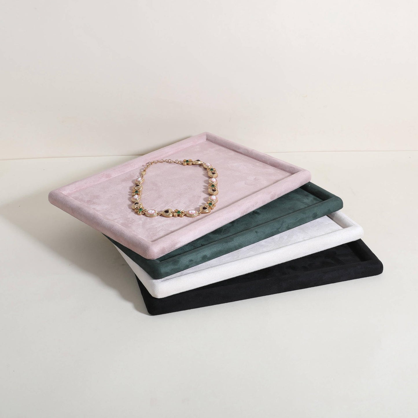 GemeShou Gemehou velvet Jewerly display tray, Top Microfiber Jewelry storage organizer plate, Empty Jewelry showcase tray for Necklace Bracelet Ring Earring Watch (Pink-Medium, 11.8 x 8.7 in)