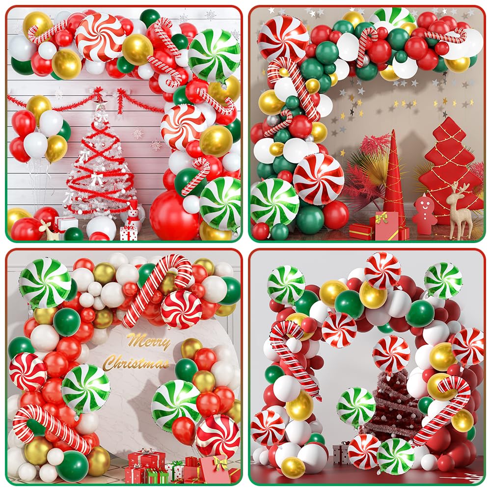 Red Green White Christmas Balloon Garland Arch Kit, Gingerbread Holiday Balloon Arch Kit Xmas Christmas Decorations Balloons Holiday Party Garland Balloons Background Candy Cane Balloon Arch Sets