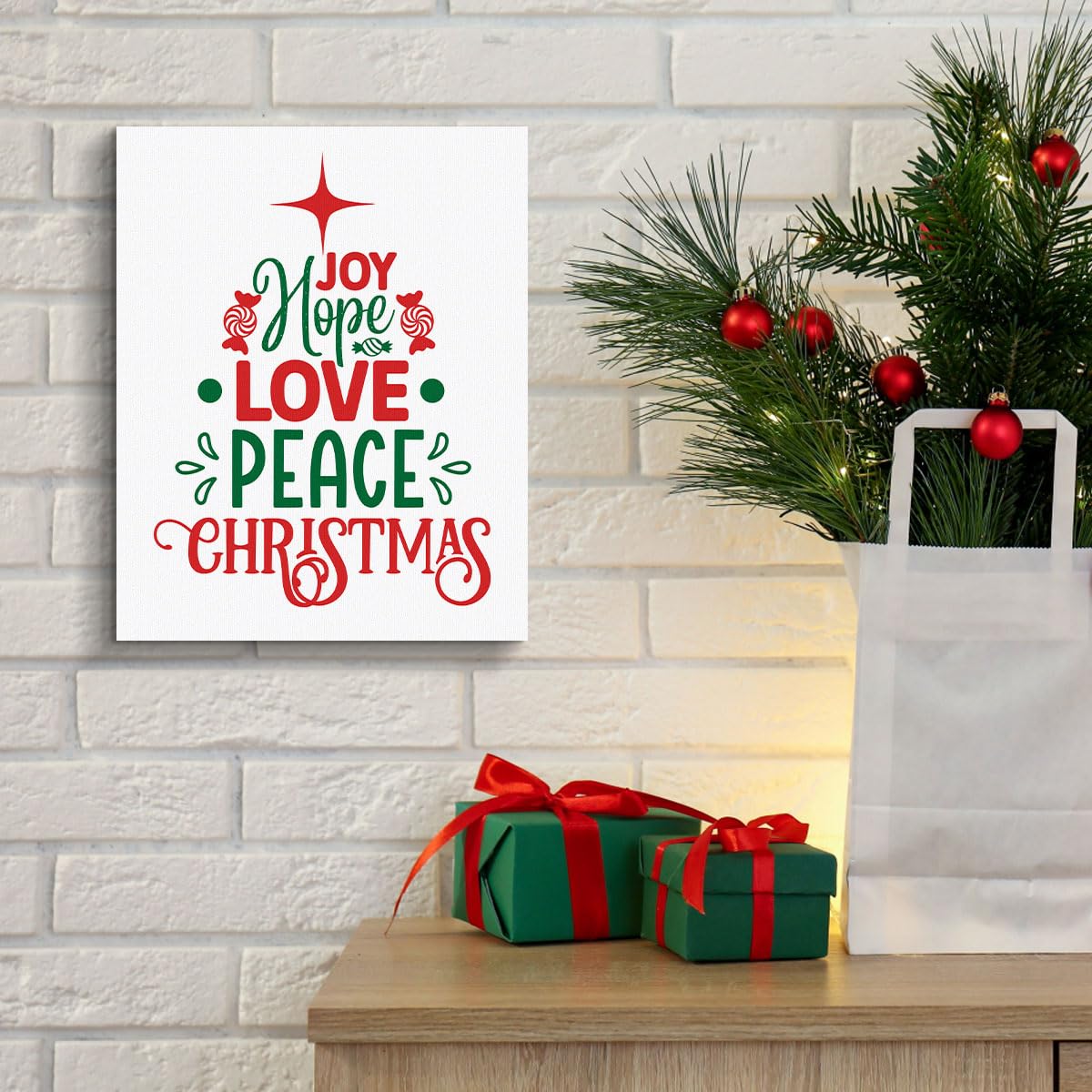 Christmas Decorations - Trendy Wishes Xmas Tree Wall Art Print Picture Artwork - Indoor Modern Holiday Christmas Gifts Home Decor for Wall Table Mantel 8"x10" Framed