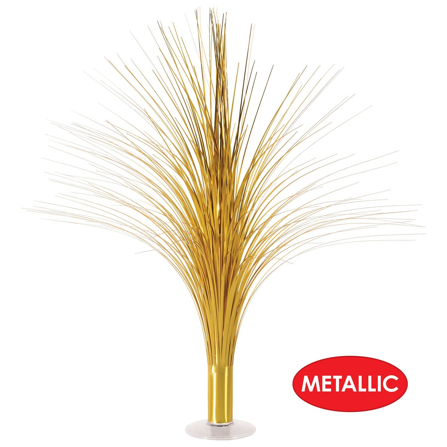 Beistle Metallic Spray Centerpieces - 2-Pack Elegant Gold Table Decorations with Clear Base, Shimmering Foil Sprays for New Year’s Eve, Hollywood Awards Night, Graduation and Celebration Events, 19”