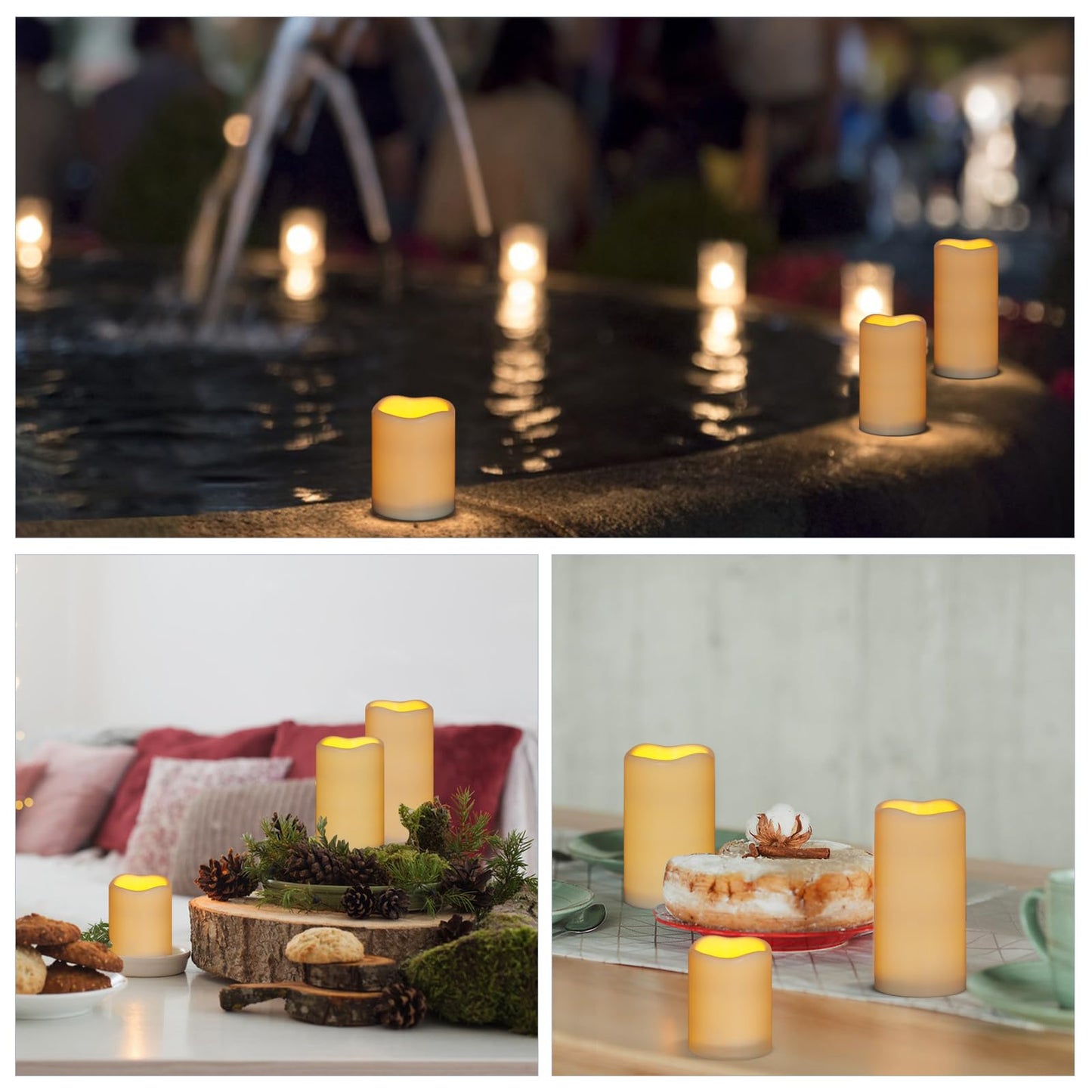 Flameless Candles 4" 5" 6" Set of 3 Ivory Outdoor Indoor Pillars 3" Diameter Battery Operated Flickering Candles Include 10-Key Remote Timer Function 400+ Hours Requires 2 AA Batteries（3 Pack)