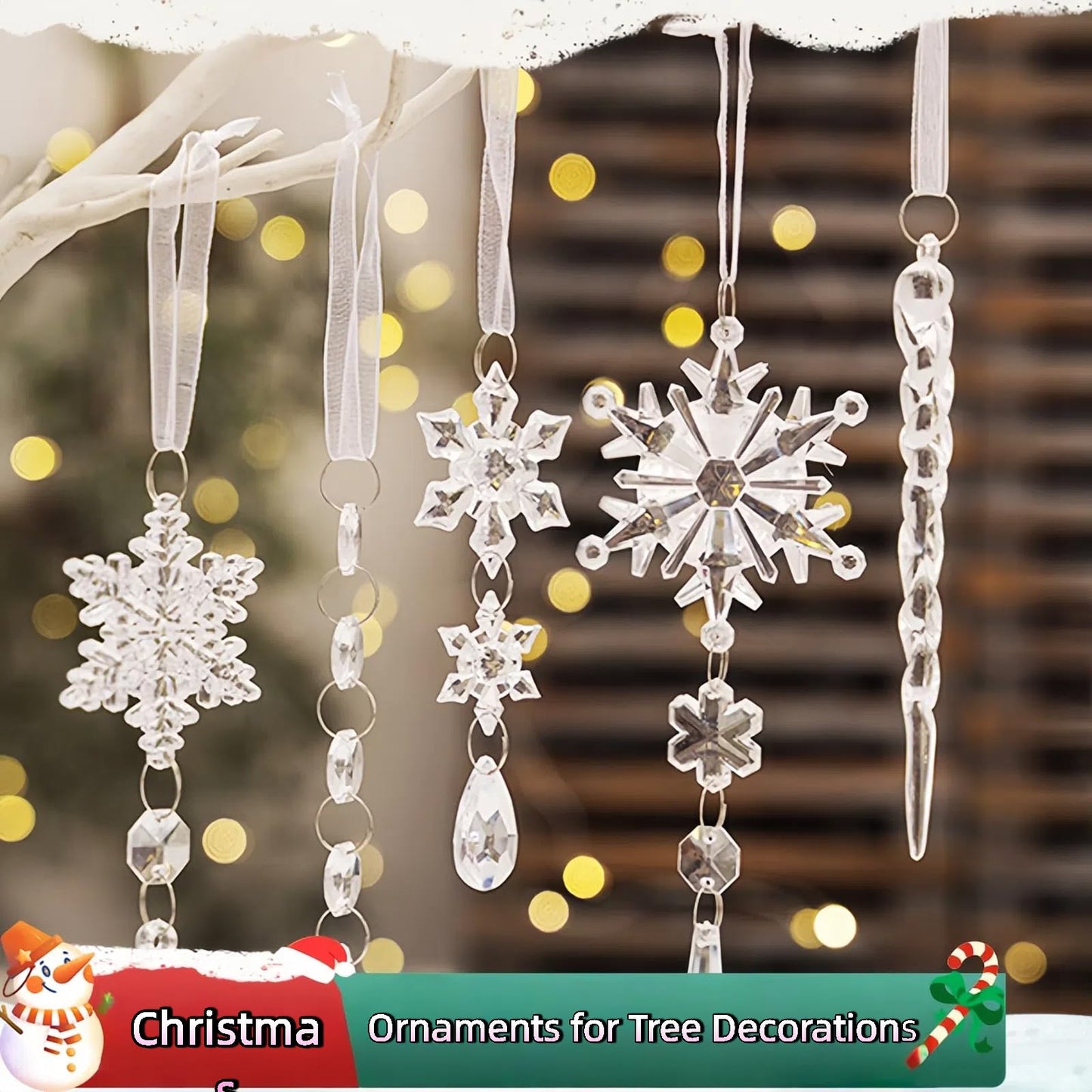 Christmas Ornaments for Tree Decorations - Hanging Acrylic Snowflake & Icicle Christmas Pendants for Winter Xmas Tree,New Year Party Supplies,DIY Holiday Décor