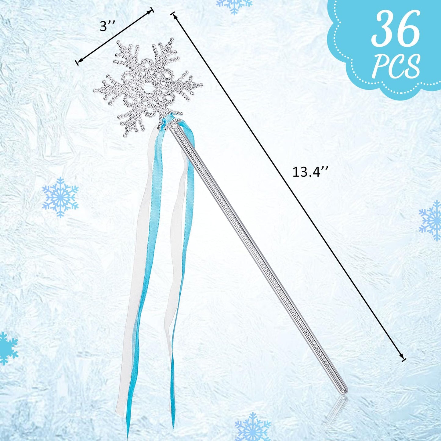Gejoy Winter Snowflake Wand Silver Snowflake Magic Wand Winter Flake Theme Winter Wand Princess(12 Pcs)