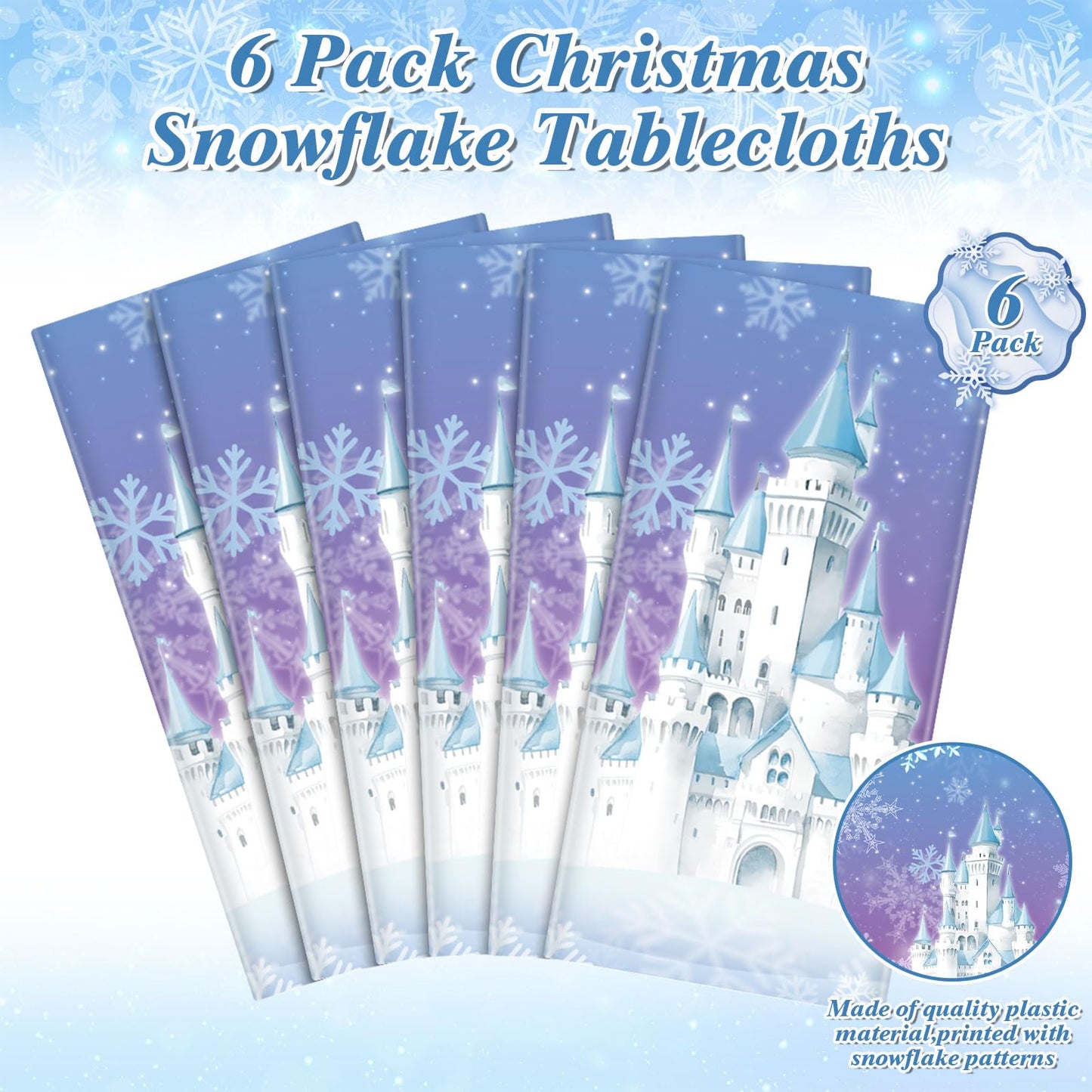 NatNarr 6 Pack Frozen Tablecloth, 54 x 108 Inch Snowflake Plastic Tablecloths Blue and Purple Snowflakes Table Cover, Winter Wonderland Table Cloth for Holiday Frozen Birthday Party Supplies