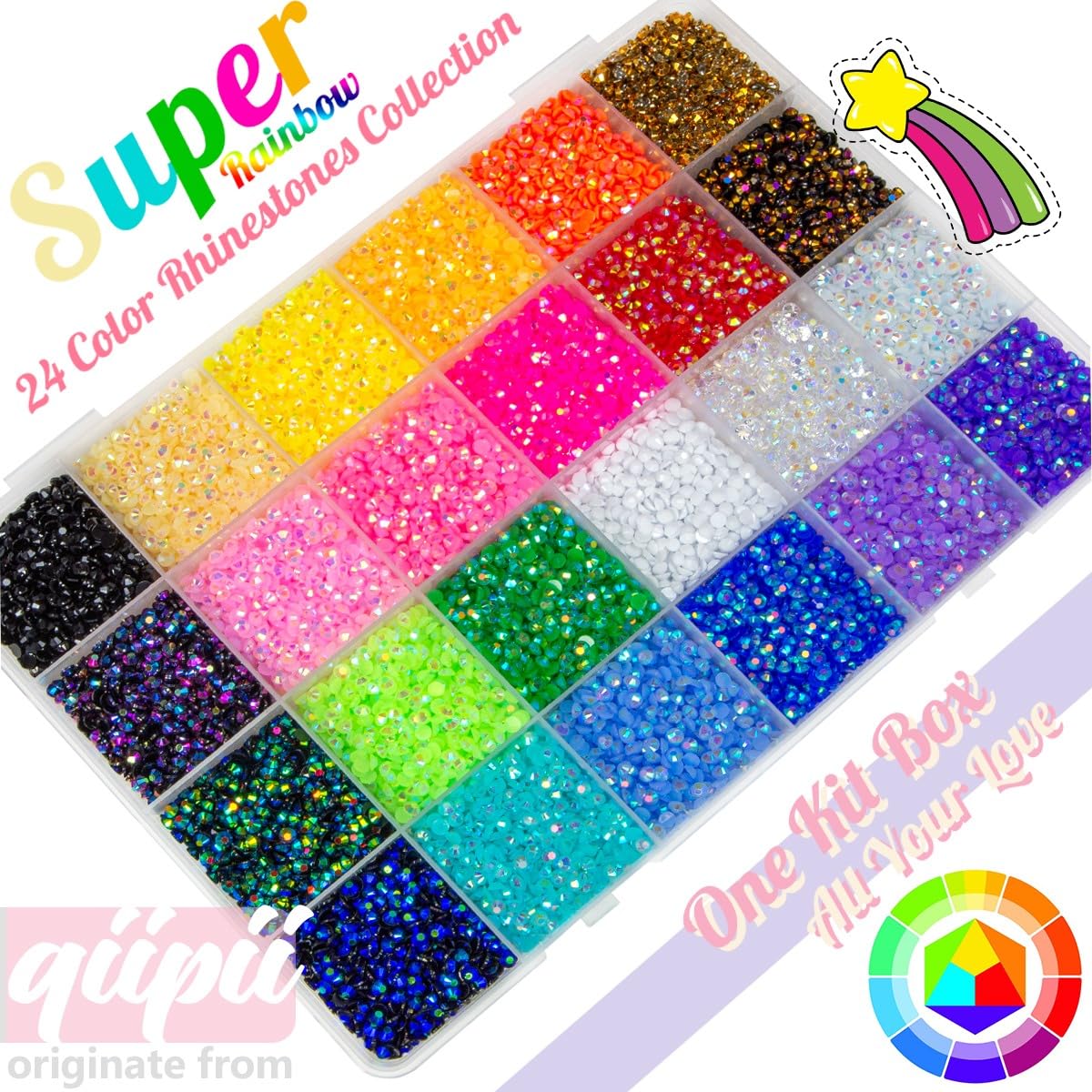 qiipii 24 Color 3mm Jelly Resin Rhinestones for Bedazzling Crafting Flatback Stones Bedazzler Kit Colorful Gems Diamonds Charms for Nails Eyes Face Makeup Tumblers Bottles DIY Crafts Shoes Phones