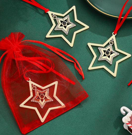 Set of 3 Christmas Hanging Ornaments - Silver Snowflake Star Pawprint Christmas Tree Decor for Xmas Tree Gift Decorative Hanging Ornaments Hanging Pendants (3, Golden Star)