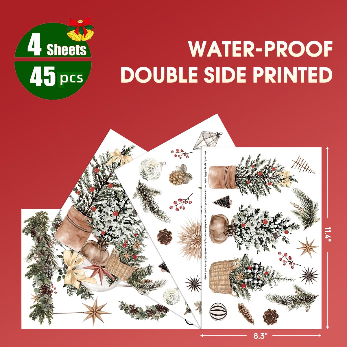 Horaldaily 45 PCS Christmas Window Cling Sticker, Brown Xmas Trees Ball Ornaments for Home Party Supplies Shop Window Glass Display Decoration