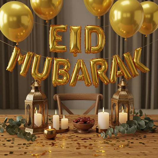 LAOREI Eid Mubarak Banners 16 inch Eid Mubarak Balloons Party Decoration Supplies for Ramadan and Muslim Celebrations Ramadan Islamic Festive Gatherings Gold Foil Balloons Decorations