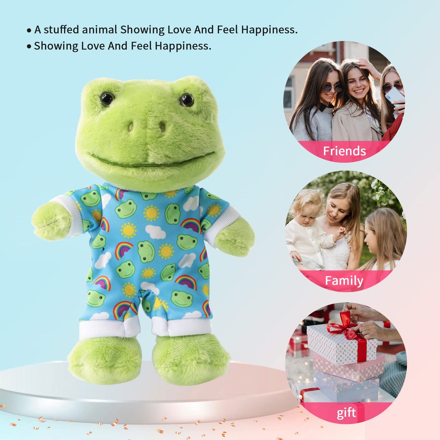 Furvana 9Inch Green Frog Plush, Soft Frog Stuffed Animal Plush Toy, Kawaii Plush Doll, Cute Plushie with Cloths Toy Gift for Kids Children Birthday