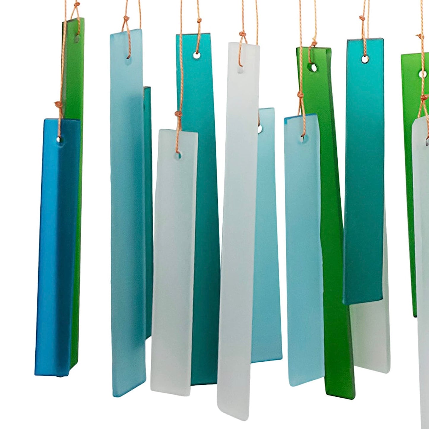 Blue Handworks Sea Glass and Driftwood Chime - Sandblasted Glass and Found Wood Hand Crafted Wind Chime