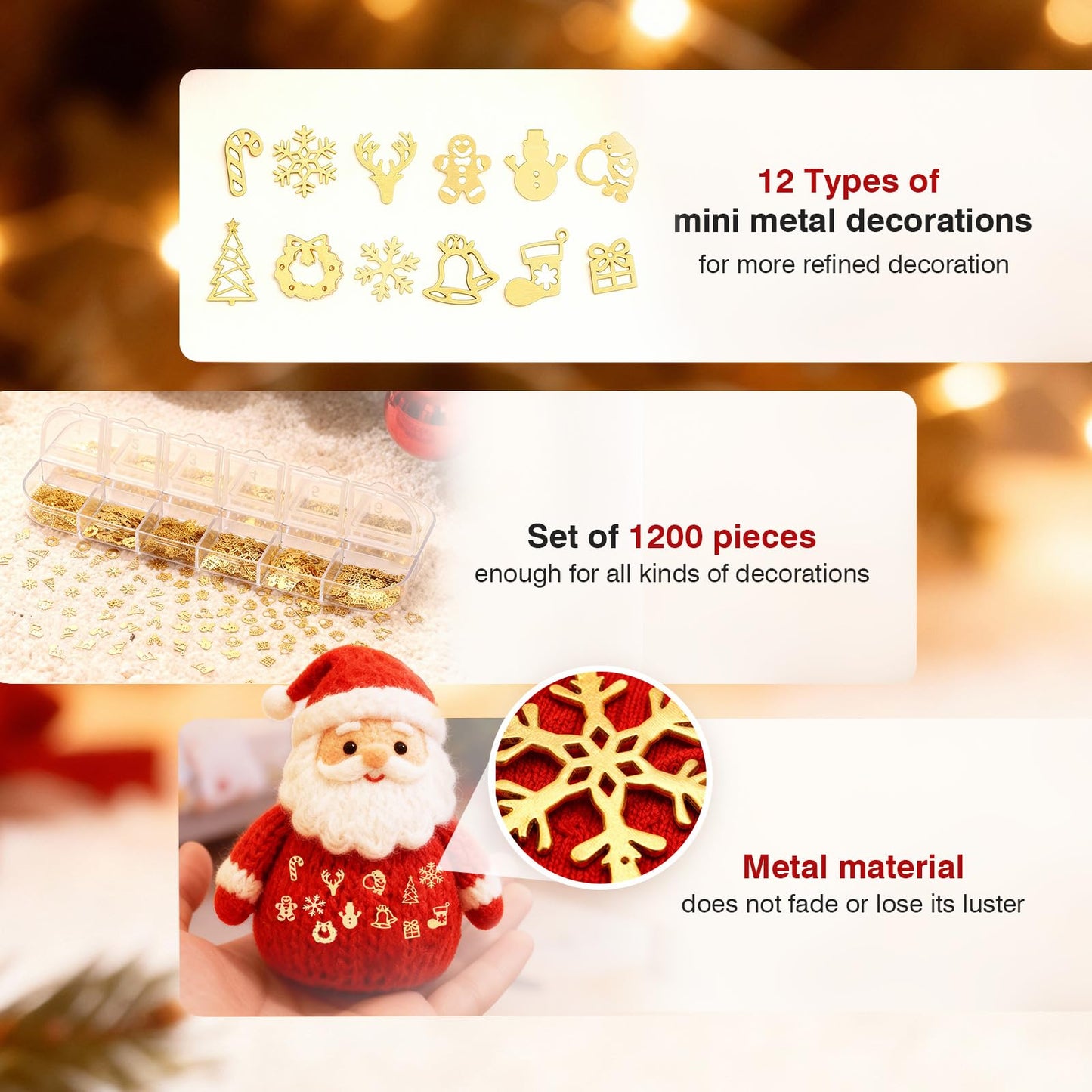 Naler 1200 PCS Tiny Christmas Ornaments for Crafts - 0.2 Inch Metal Embellishments for DIY Crafts, Scrapbooking, Nail Art Accessories, Decorations & Card Making Supplies