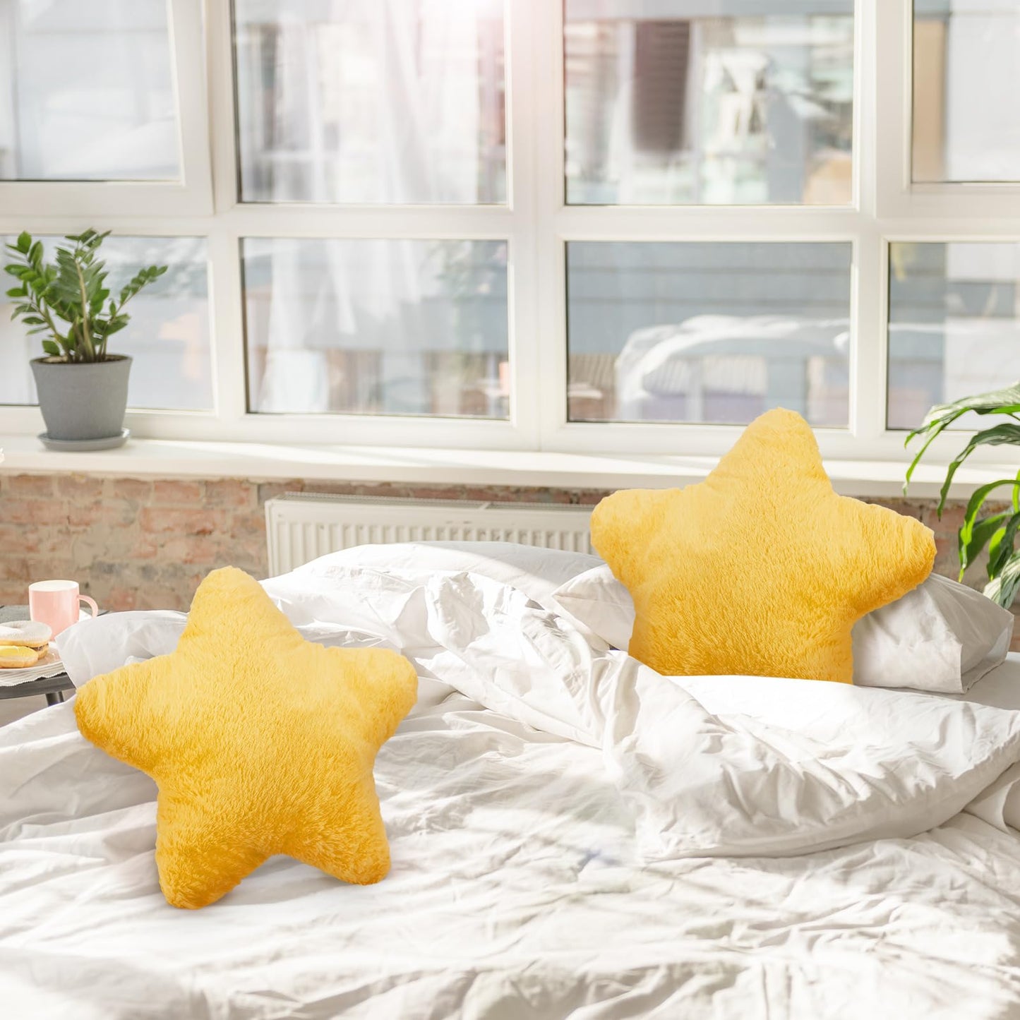 Sumind 2 Pcs 15.7 Inch Yellow Star Pillow Decorative Throw Pillow Cute Plush Star Pillows Aesthetic 3D Throw Stuffed Cushion Decorative Room Decor for Bedroom Sofa Chair