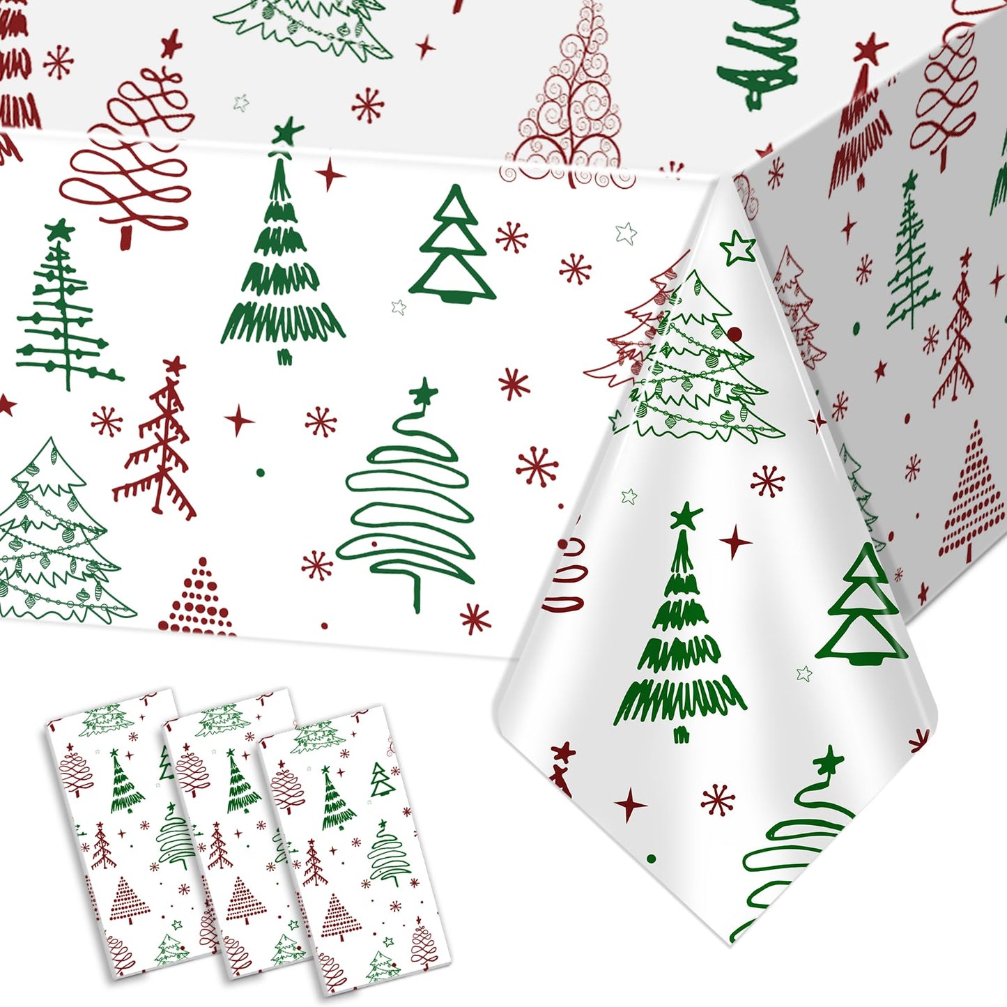 Brix4U 3Pack Christmas Tablecloth, Plastic Christmas Tablecloth Disposable for Rectangle Table Snowflake Xmas Tree Table Cloth for Winter Holiday New Year Party Decoration 54 x 108 Inch