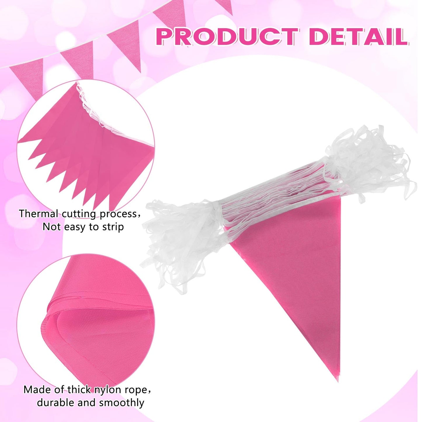 Hahafelt 100 Feet Pennant Banners Flags 75 Solid String Triangle Flags for Grand Opening, Carnival Theme Birthday Party Decoration Outdoor Events Classroom Decoration(Pink)