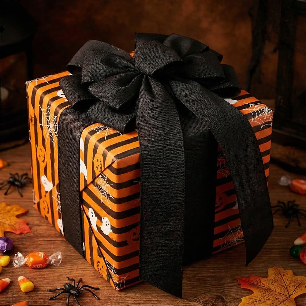 NUVCELKA Black Large Bow for Wreath Tree Topper 11x21 Inch Linen Texture Wired Ribbon Big Bows for Front Door Halloween Farmhouse Decor Gift