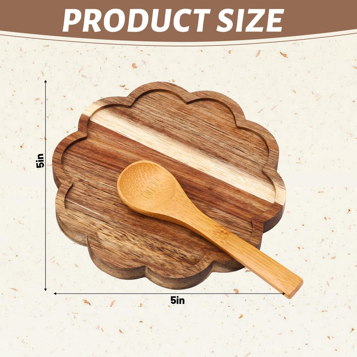 Hushee Round Scalloped Spoon Rest for Stove Top 5 Inch Acacia Wood Spoon Holder for Kitchen Countertop Decorative Utensil, Farmhouse Rustic Dining Table Decoration