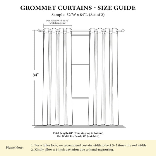 NICETOWN Boho Curtains with Navy Blue Trim 84" Long 2 Panels, Embroidered Cream Linen Textured Geometric Drapes with Antique Bronze Grommets, Light Filtering Window Treatment for Living Room & Nursery