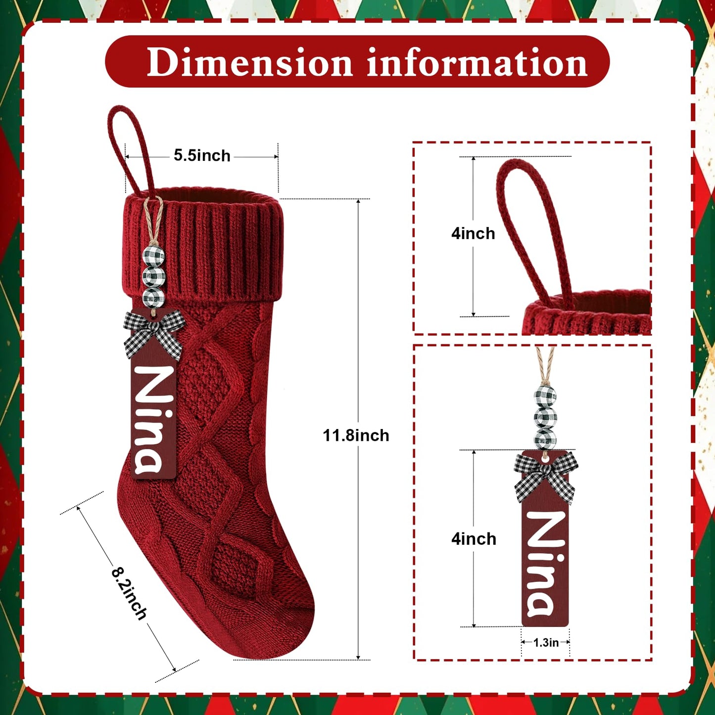 Doitory Christmas Stockings 18 Inches,Long Knitted Socks Christmas Decoration Hanging Stocking Fireplace Xmas Tree Stocking for Home Family（6P-red）