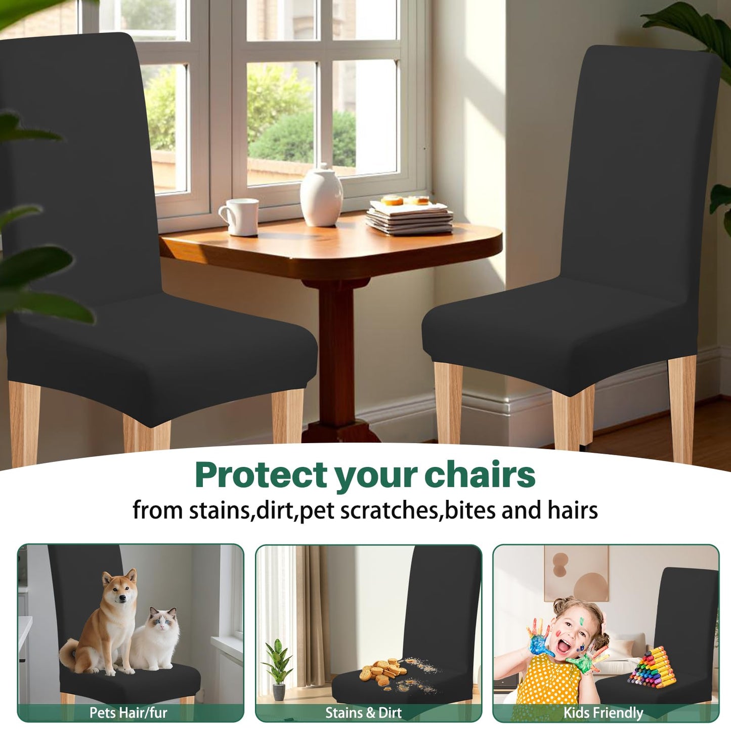 Dioxide High Stretch Chair Covers for Dining Chairs, Washable Dining Chair Covers Set of 6, Soft Dining Chairs Seat Covers, Parsons Chair Slipcover Protectors for Home Hotel Restaurant Banquet