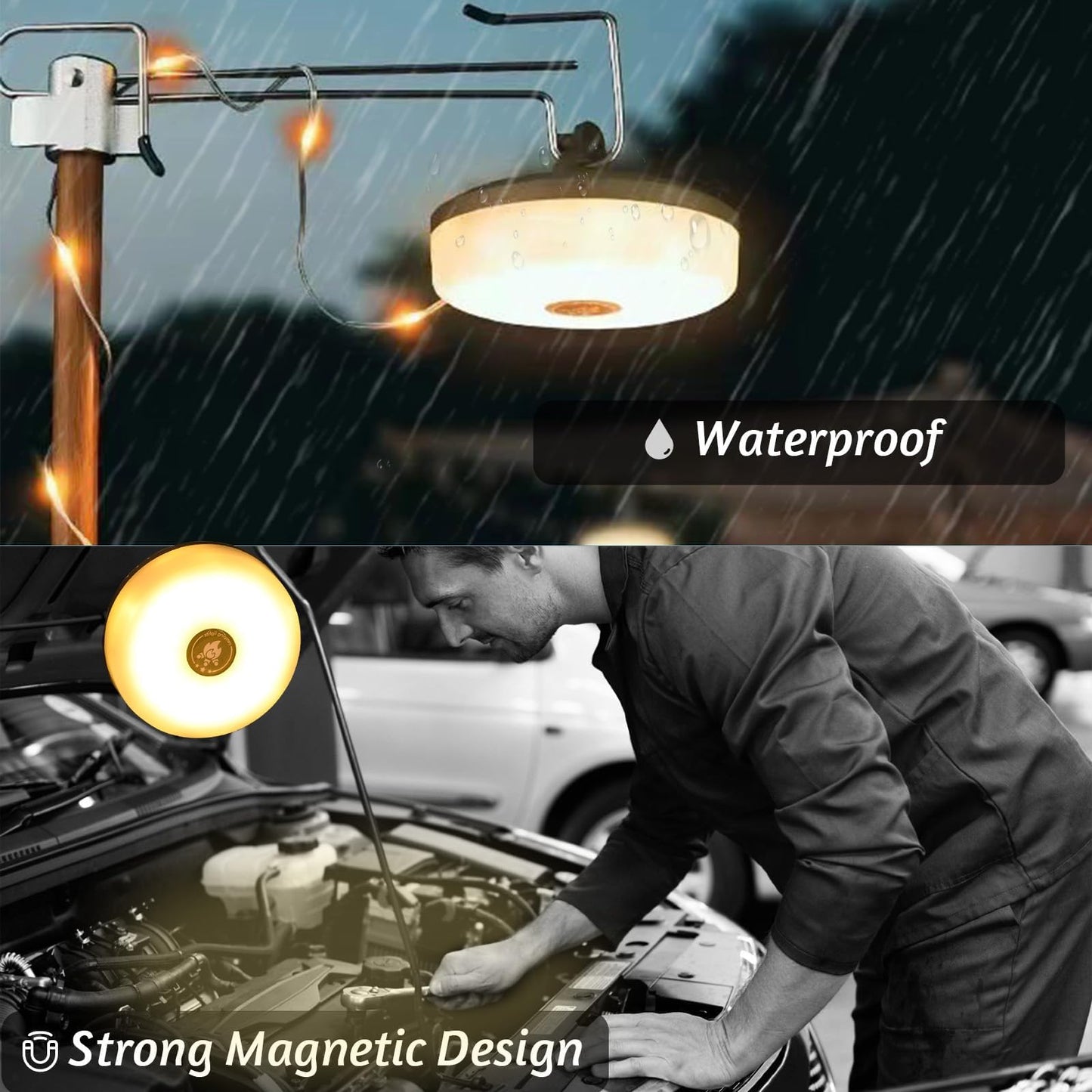 Janhaley Camping String Lights, 32.8ft Portable Outdoor String Lights with 8 Lighting Modes, Qucick Storage, 2 in 1 Waterproof Camping Lanterns for Camping, Christmas, Outdoor