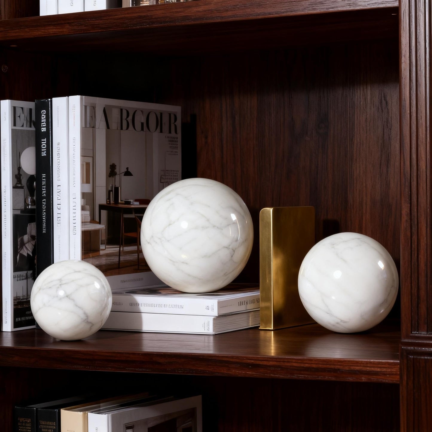 SIRIZEN-DIVING White Natural Marble Decorative Sphere Set, Heavy Solid Stone Balls for Home Decor, Bedroom, Entryway, Hotel, Dining Room Tabletop Display (8cm Diameter)