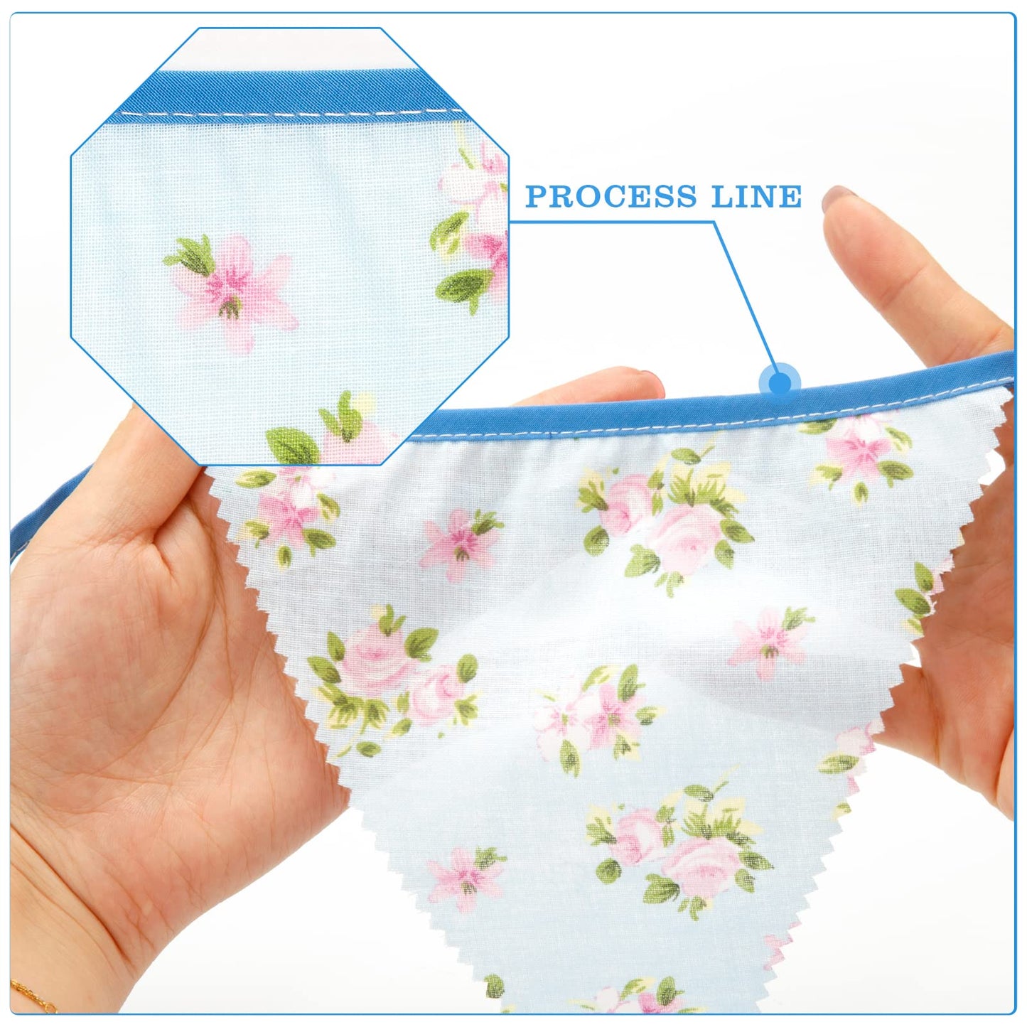 jijAcraft 39Ft Triangle Bunting Banner, 42Pcs Tea Floral Party Bunting Cotton Fabric Flags Pennant Garlands for Birthday Party, Wedding, Baby Shower, Outdoor and Home Decorations (Blue)