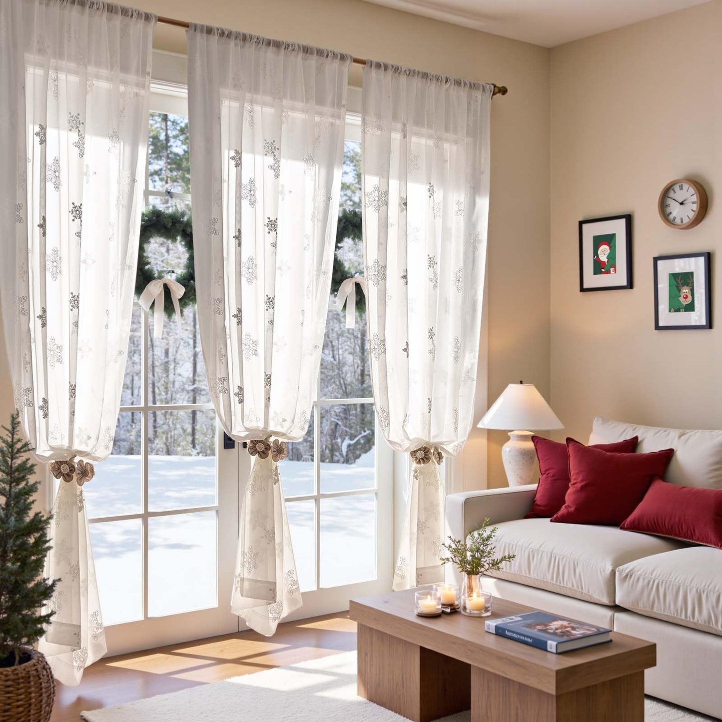 jinchan Embroidered Curtains Sheer Christmas Curtains Off White Snowflake Voile 84 Inch Length Rod Pocket Xmas Decor Winter Holiday Window Decorations Living Room Bedroom 2 Panels Set