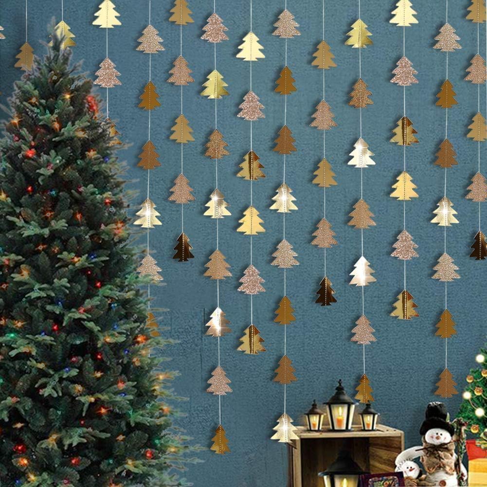 Cheerland Champagne Gold Tree Garland for Hanging Christmas Decorations Baby Shower Woodland Theme Party Decoration Christmas Streamers Backdrop Tree Garland Decor for Birthday Party New Year