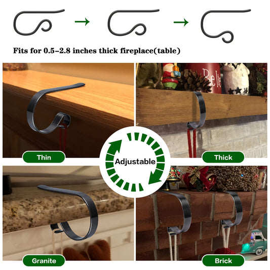 Christmas Stocking Holders for Mantle Set 4, Scratch-Free Christmas Stocking Holders for Fireplace Mantle,Multi-uses Stocking Hooks for Mantle,Mantel Stocking Holders Clip for Xmas Party Decorations