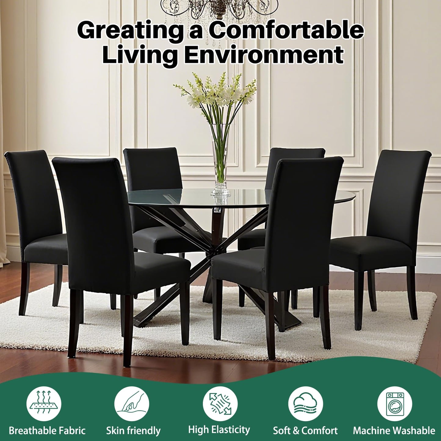 Dioxide High Stretch Chair Covers for Dining Chairs, Washable Dining Chair Covers Set of 6, Soft Dining Chairs Seat Covers, Parsons Chair Slipcover Protectors for Home Hotel Restaurant Banquet