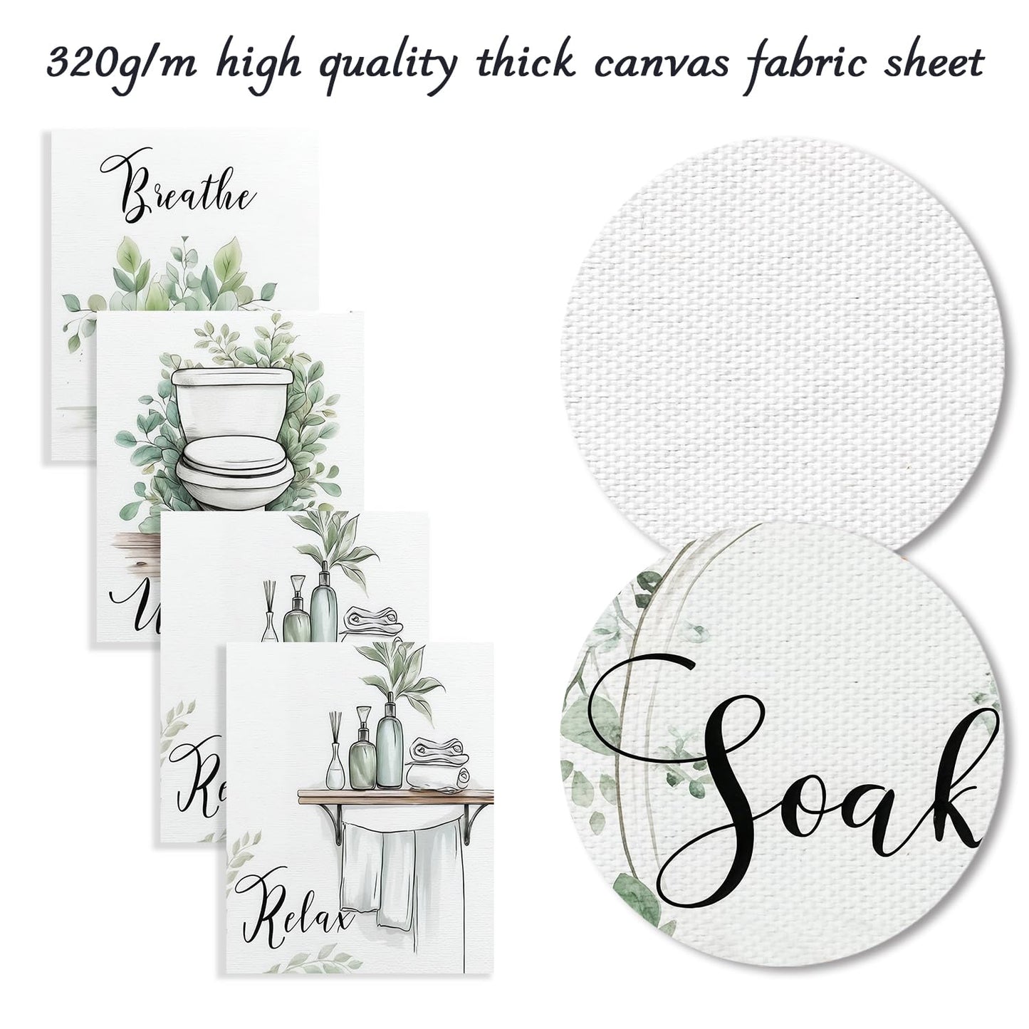 Dazzlewall 4pcs Relax Unwind Breath Soak Wall Decor, Minimalist Sage Green Leaves Bathroom Bathtub Washbasin Toilet Wall Art Poster, 8x10 in Unframed