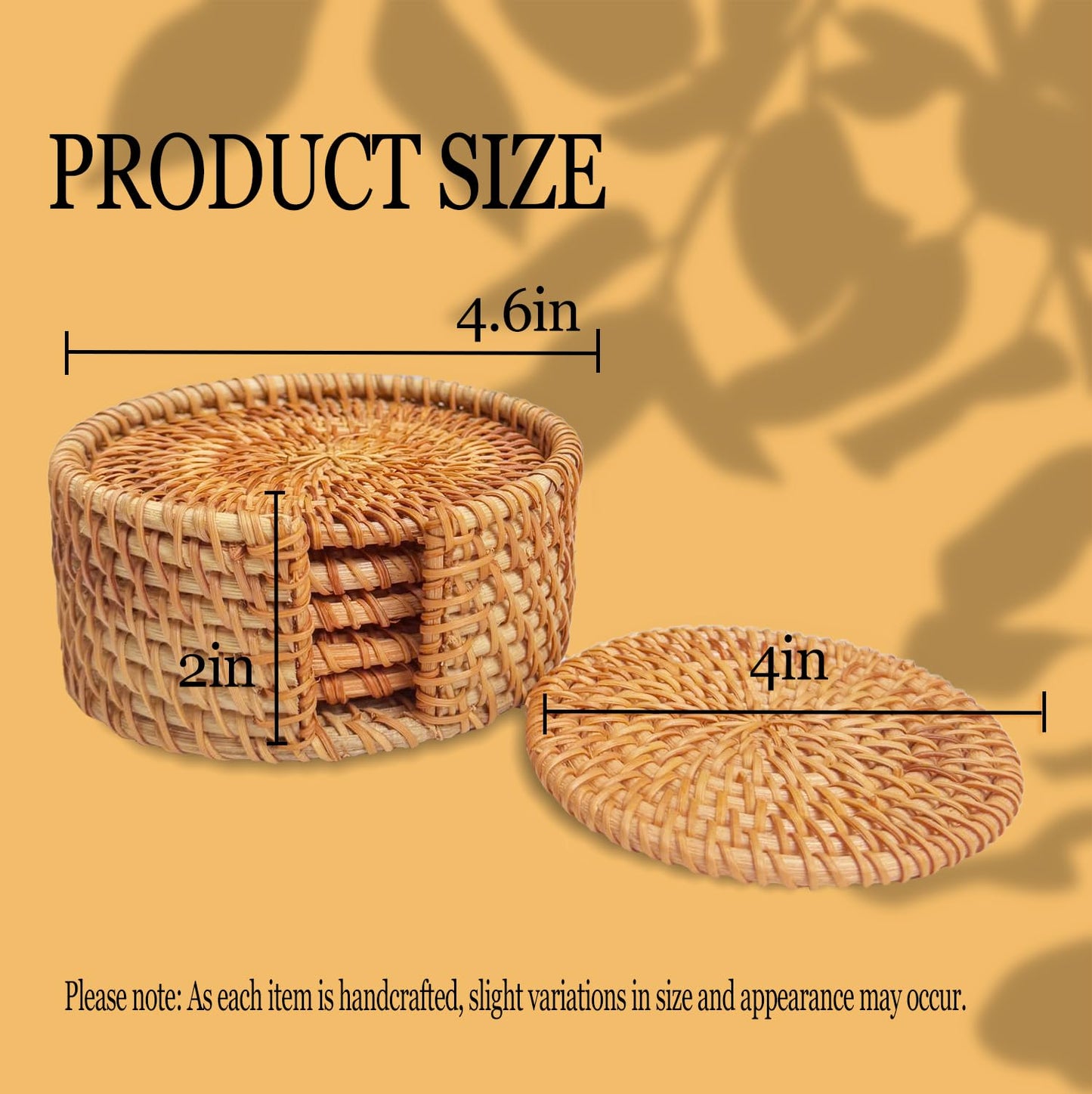 Set of 6PCS Handmade Rattan Coasters with Holder, Natural Wicker Boho Coasters, Heat-Resistant for Hot & Cold Drinks (Natural Rattan)